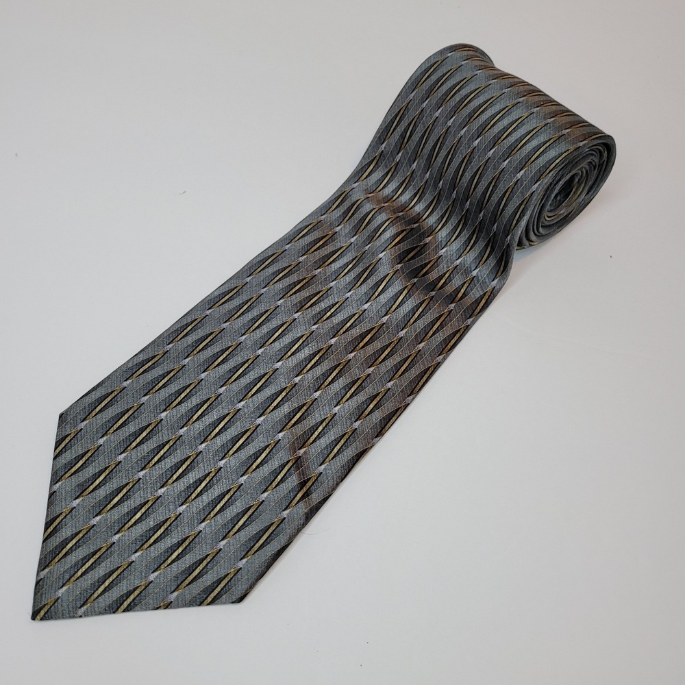 ARDEN CRAVATS Gray & Gold  Neck Tie‎ 100% SILK Import Made in USA Necktie